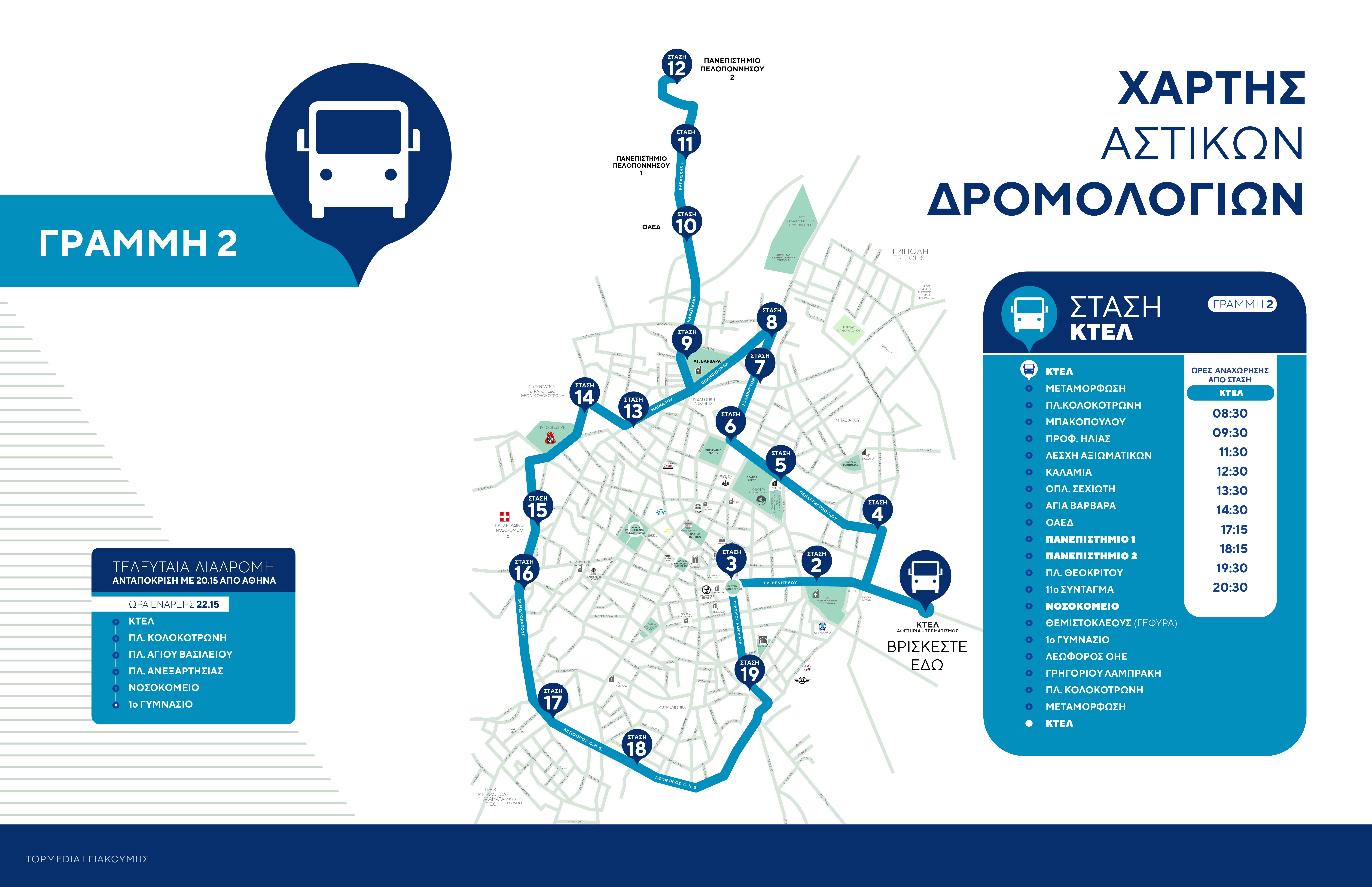 Bus route line 2 in Tripolis, Greece